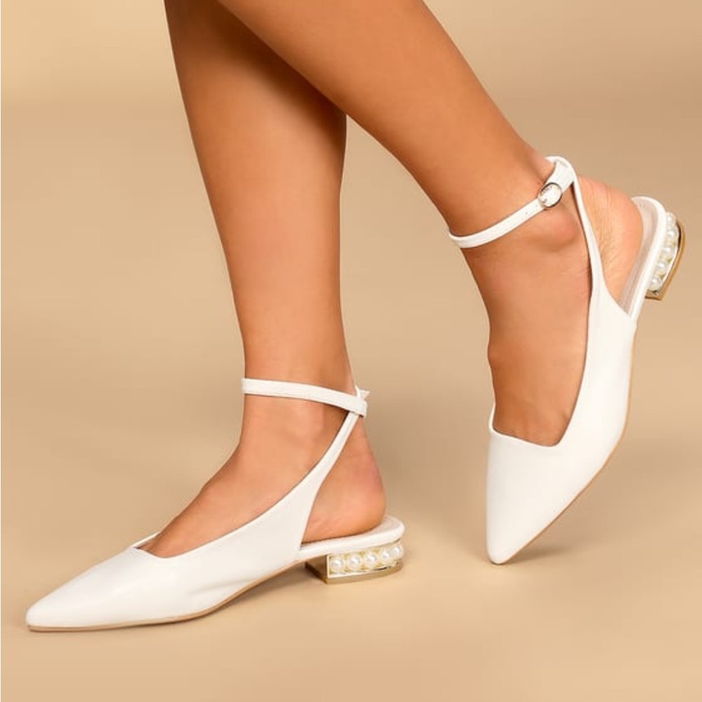 Lulu’s Flayna White Slingback Peal Ankle Strap Flats
